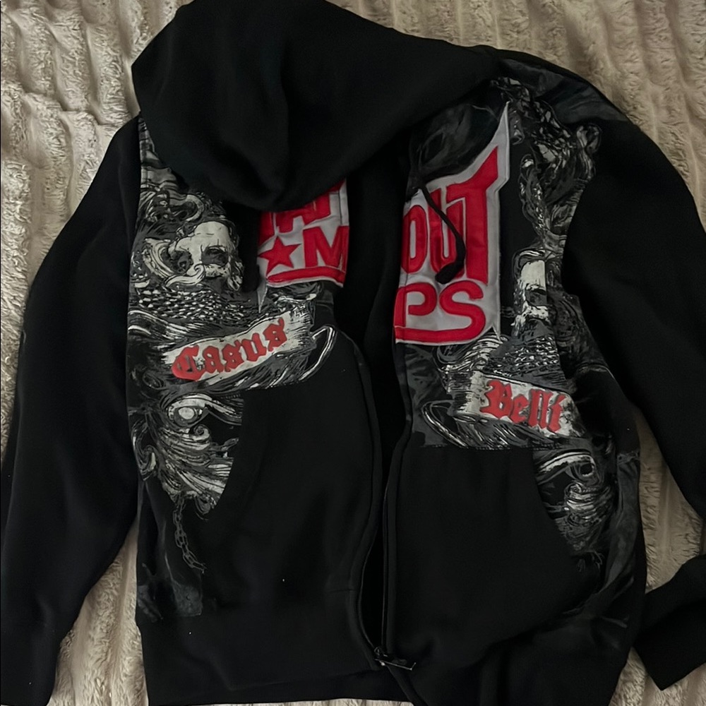 Black Tapout Graphic Hoodie with Red and White Accents